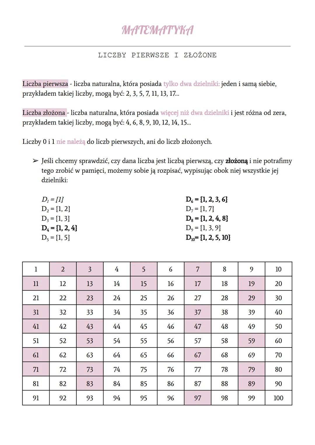 Liczby pierwsze i liczby złożone