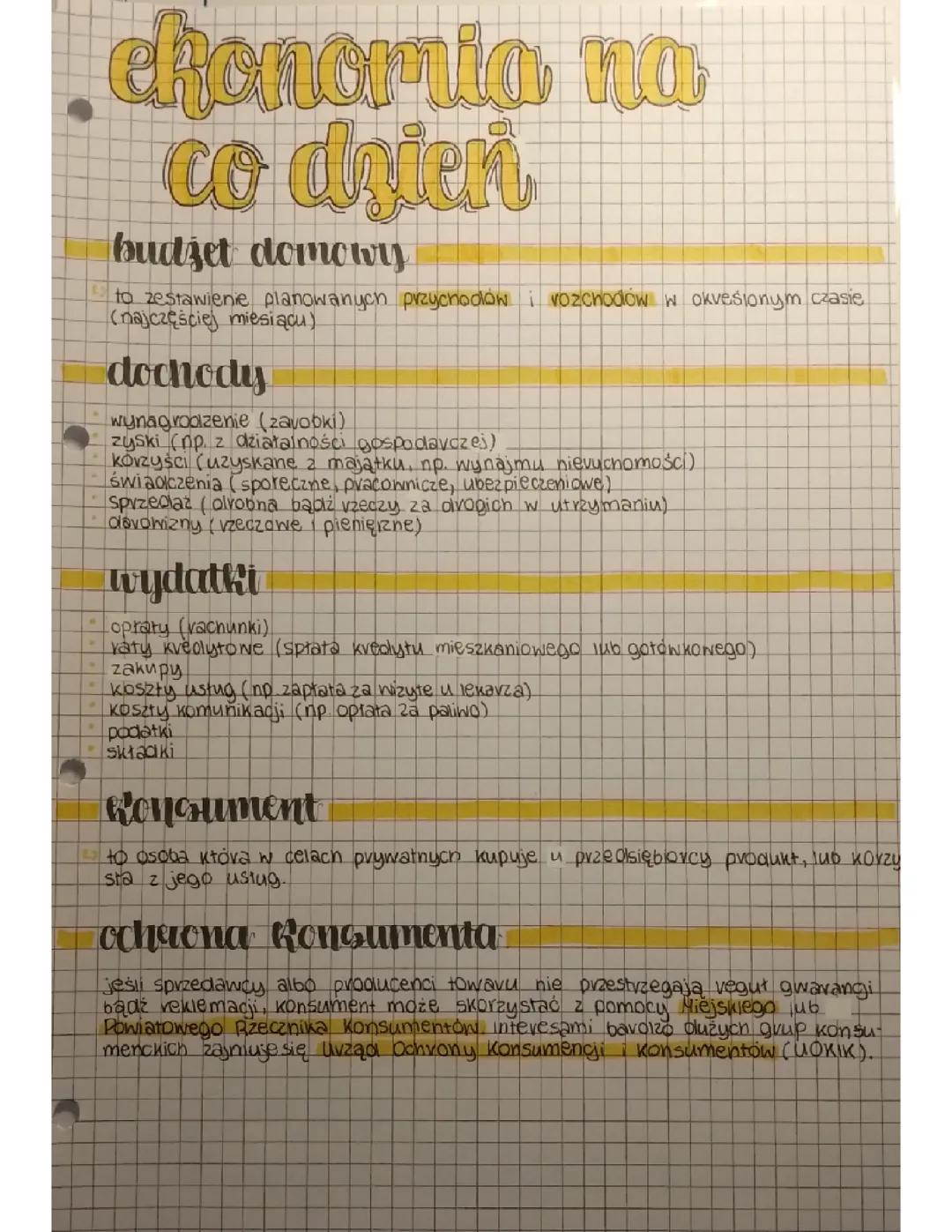 Ekonomia na co dzień WOS- Notatka