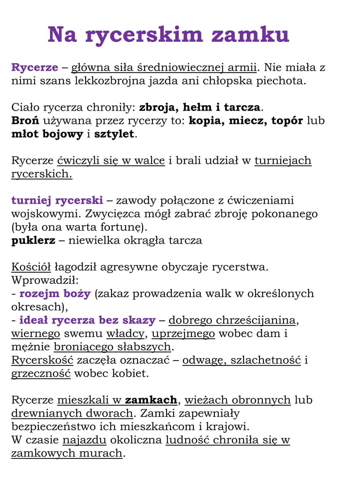Na rycerskim zamku
Rycerze - główna siła średniowiecznej armii. Nie miała z
nimi szans lekkozbrojna jazda ani chłopska piechota.
Ciało rycer