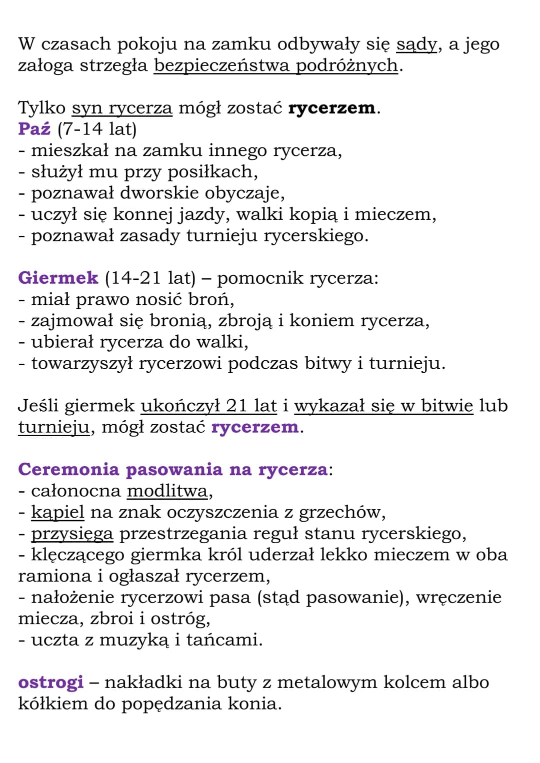 Na rycerskim zamku
Rycerze - główna siła średniowiecznej armii. Nie miała z
nimi szans lekkozbrojna jazda ani chłopska piechota.
Ciało rycer
