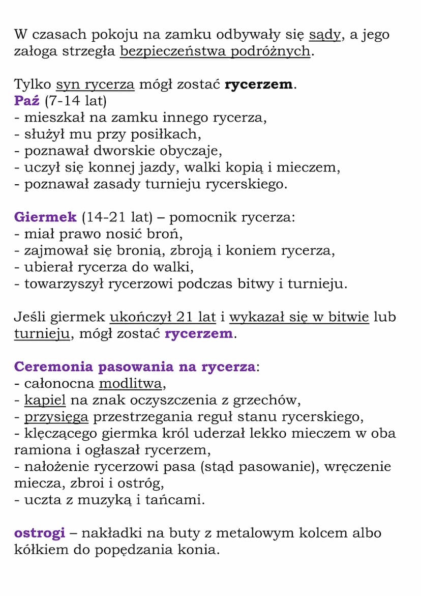 Na rycerskim zamku
Rycerze - główna siła średniowiecznej armii. Nie miała z
nimi szans lekkozbrojna jazda ani chłopska piechota.
Ciało rycer