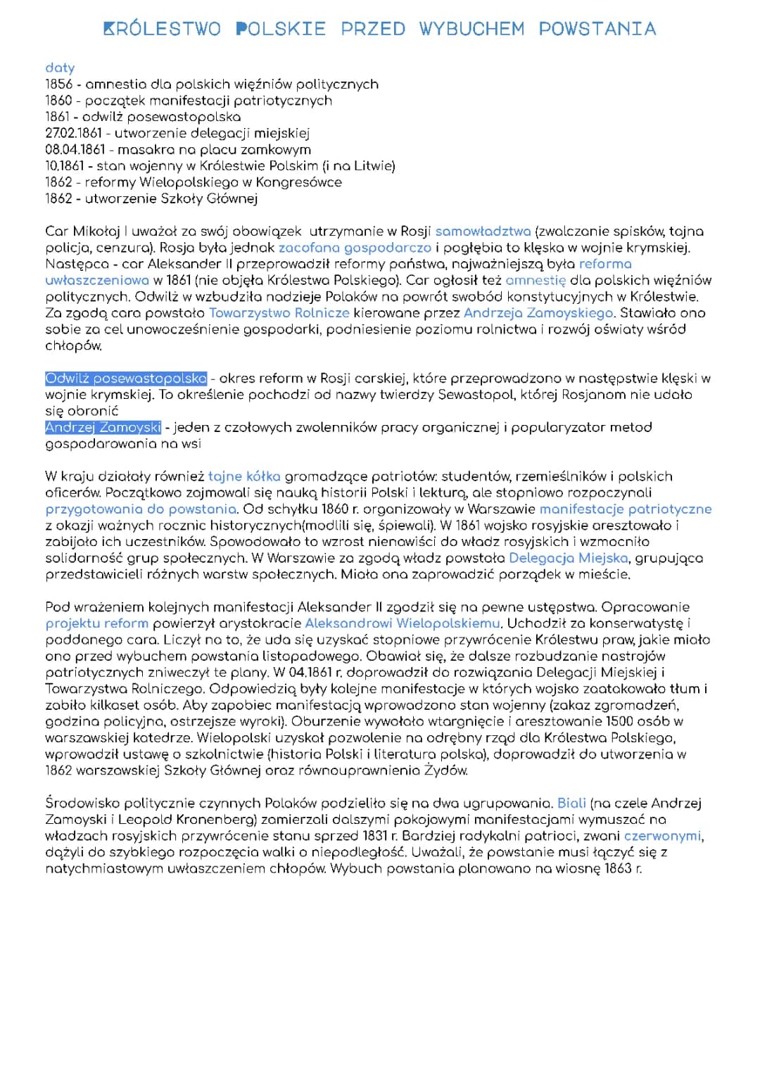 Królestwo Polskie przed wybuchem powstania styczniowego; Powstanie styczniowe