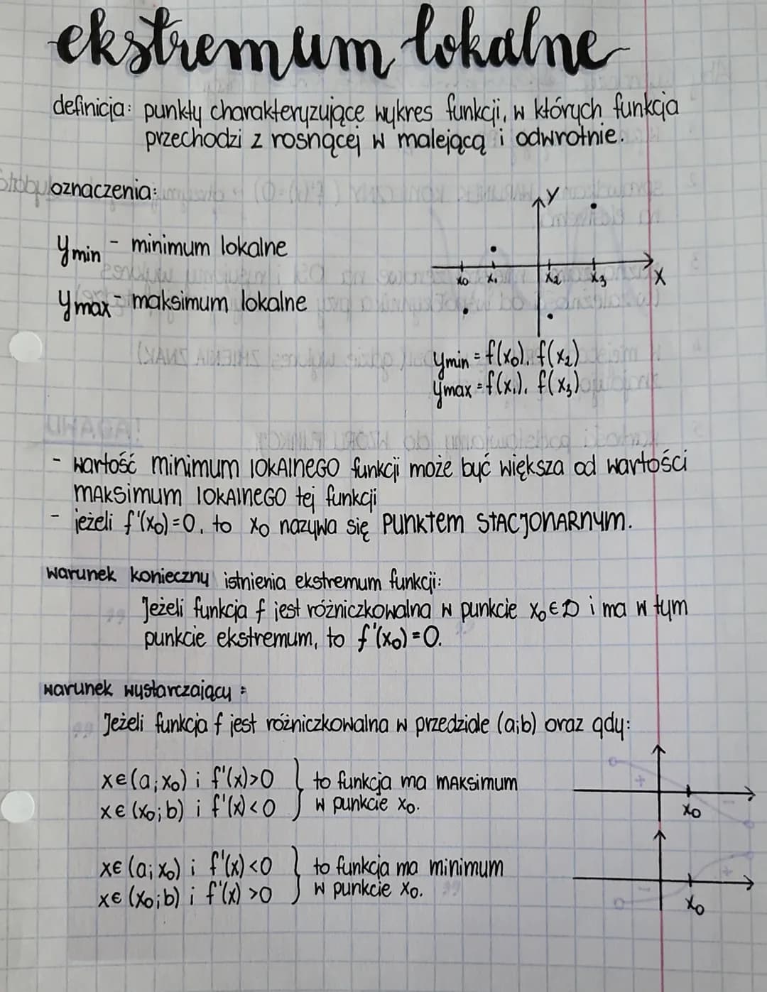 ekstremum lokalne
definicja punkty charakteryzujące wykres funkcji, w których funkcja
przechodzi z rosnącej w malejącą i odwrotnie.
Stobuloz