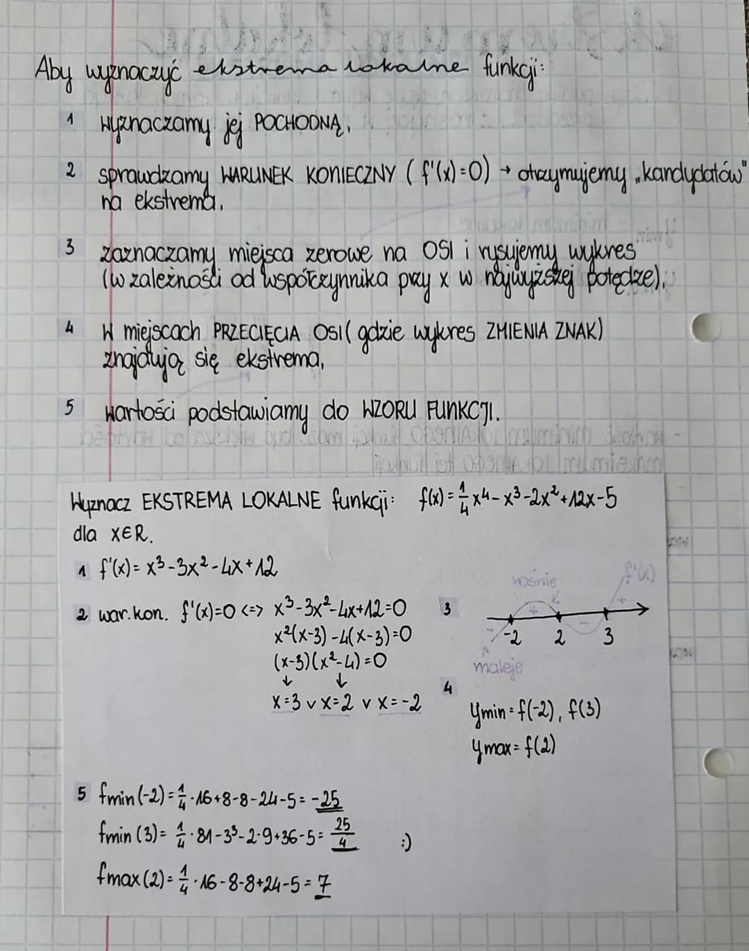 ekstremum lokalne
definicja punkty charakteryzujące wykres funkcji, w których funkcja
przechodzi z rosnącej w malejącą i odwrotnie.
Stobuloz