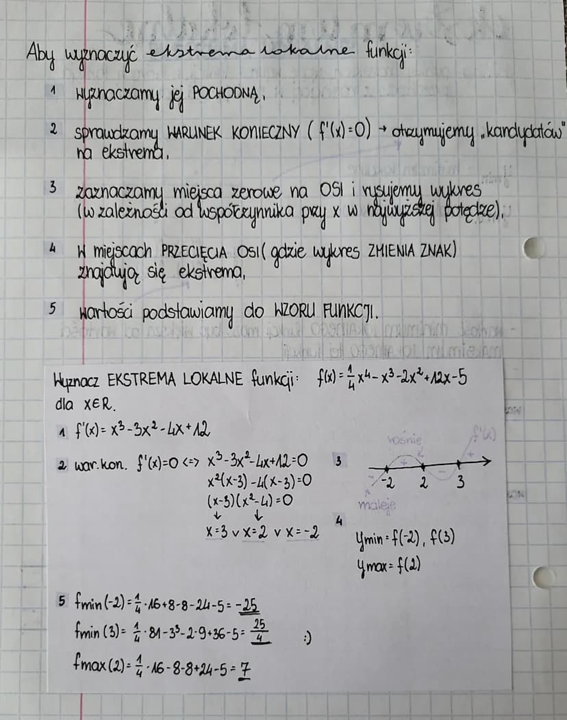 ekstremum lokalne
definicja punkty charakteryzujące wykres funkcji, w których funkcja
przechodzi z rosnącej w malejącą i odwrotnie.
Stobuloz