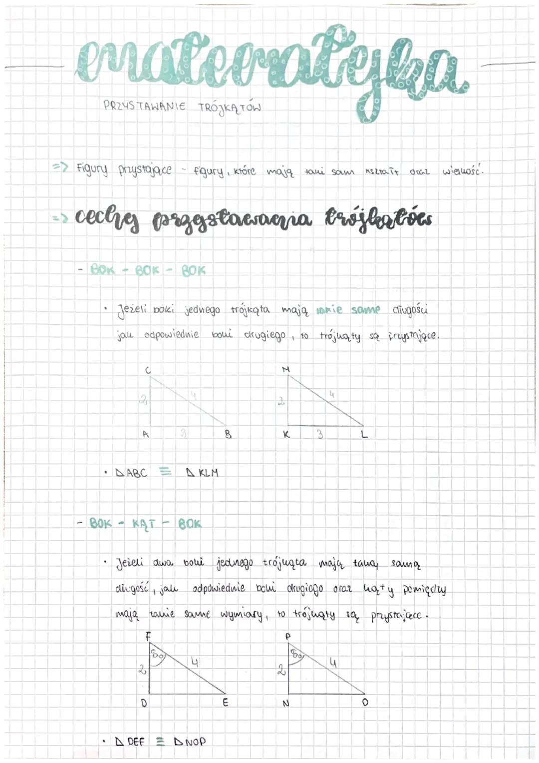 onasterratgea
PRZYSTAWANIE TRÓJKĄTOW
=> Figury przystające
cechy przgstawagia trojleatóes
BOK BOK-BOK
.
с
Jeżeli boki jednego trójkąta mają 