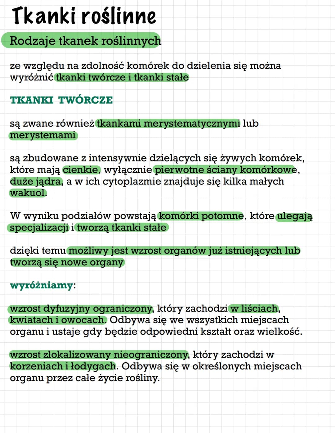 Tkanki roślinne
Rodzaje tkanek roślinnych
ze względu na zdolność komórek do dzielenia się można
wyróżnić tkanki twórcze i tkanki stałe
TKANK