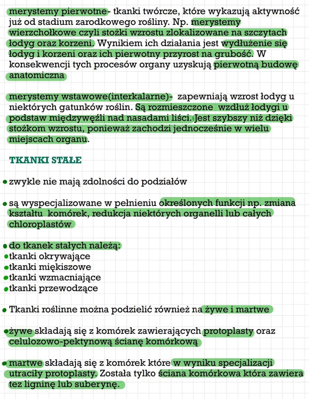 Rodzaje tkanek roślinnych: Merystemy i podział tkanek stałych