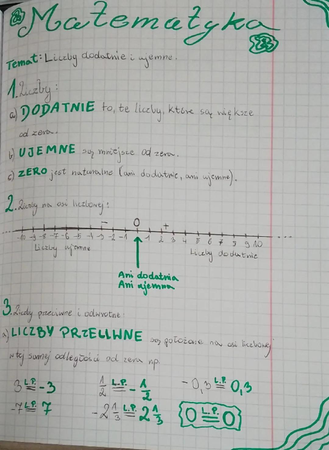 # Matematyka

Temat: Liczby dodatnie i ujemne.

1. Liczby:

a) DODATNIE to te liczby, które są większe
od zera.

b) UJEMNE są mniejsze od ze