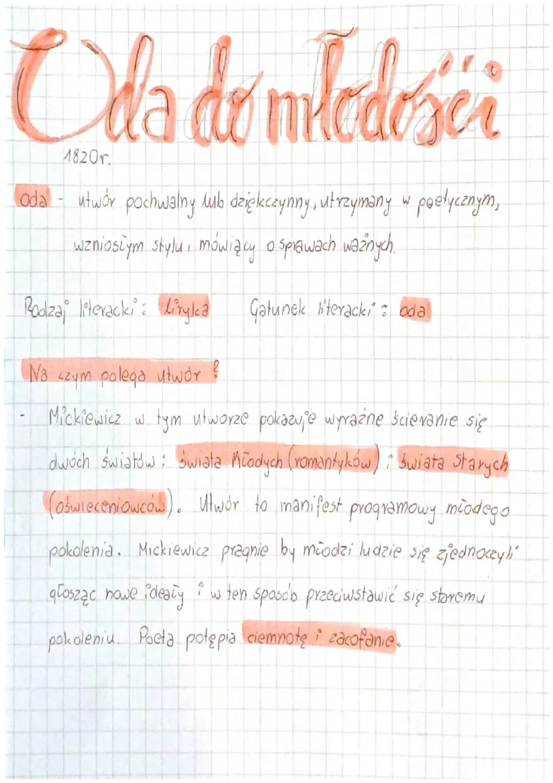 Oda do młodości
1820r.
oda - utwór pochwaliny lub dziękczynny, utrzymany w poetycznym,
wzniosłym stylu, mówiący o sprawach ważnych.
Rodzaj l