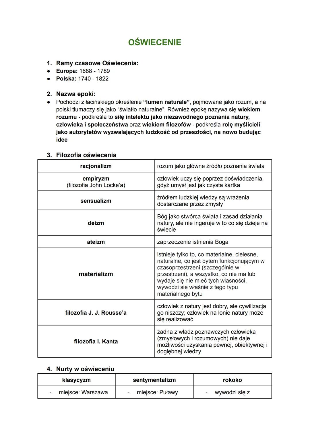 1. Ramy czasowe Oświecenia:
● Europa: 1688 - 1789
● Polska: 1740 - 1822
2. Nazwa epoki:
Pochodzi z łacińskiego określenie "lumen naturale”, 