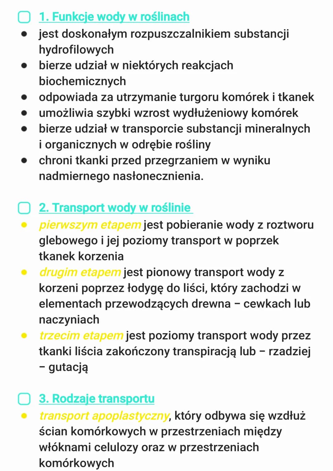 O 1. Funkcje wody w roślinach
• jest doskonałym rozpuszczalnikiem substancji
hydrofilowych
• bierze udział w niektórych reakcjach
biochemicz