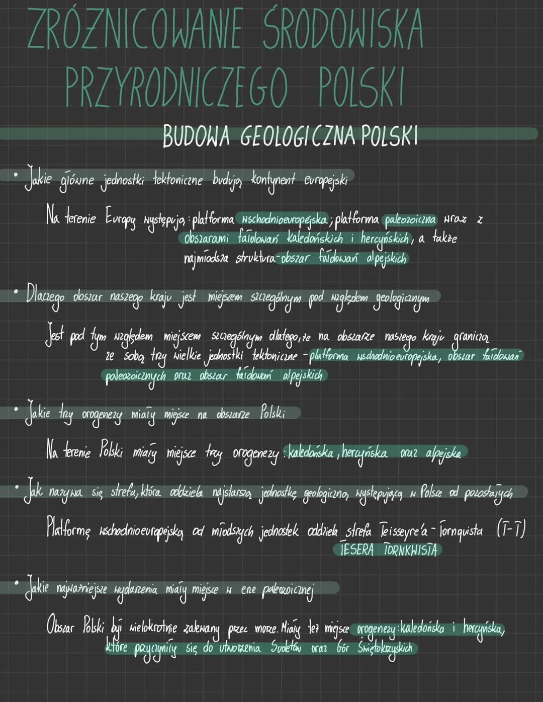 ZRÓZNICOWANIE ŚRODOWISKA
PRZYRODNICZEGO POLSKI
BUDOWA GEOLOGICZNA POLSKI
• Jakie główne jednostki tektoniczne budują kontynent europejski
Na
