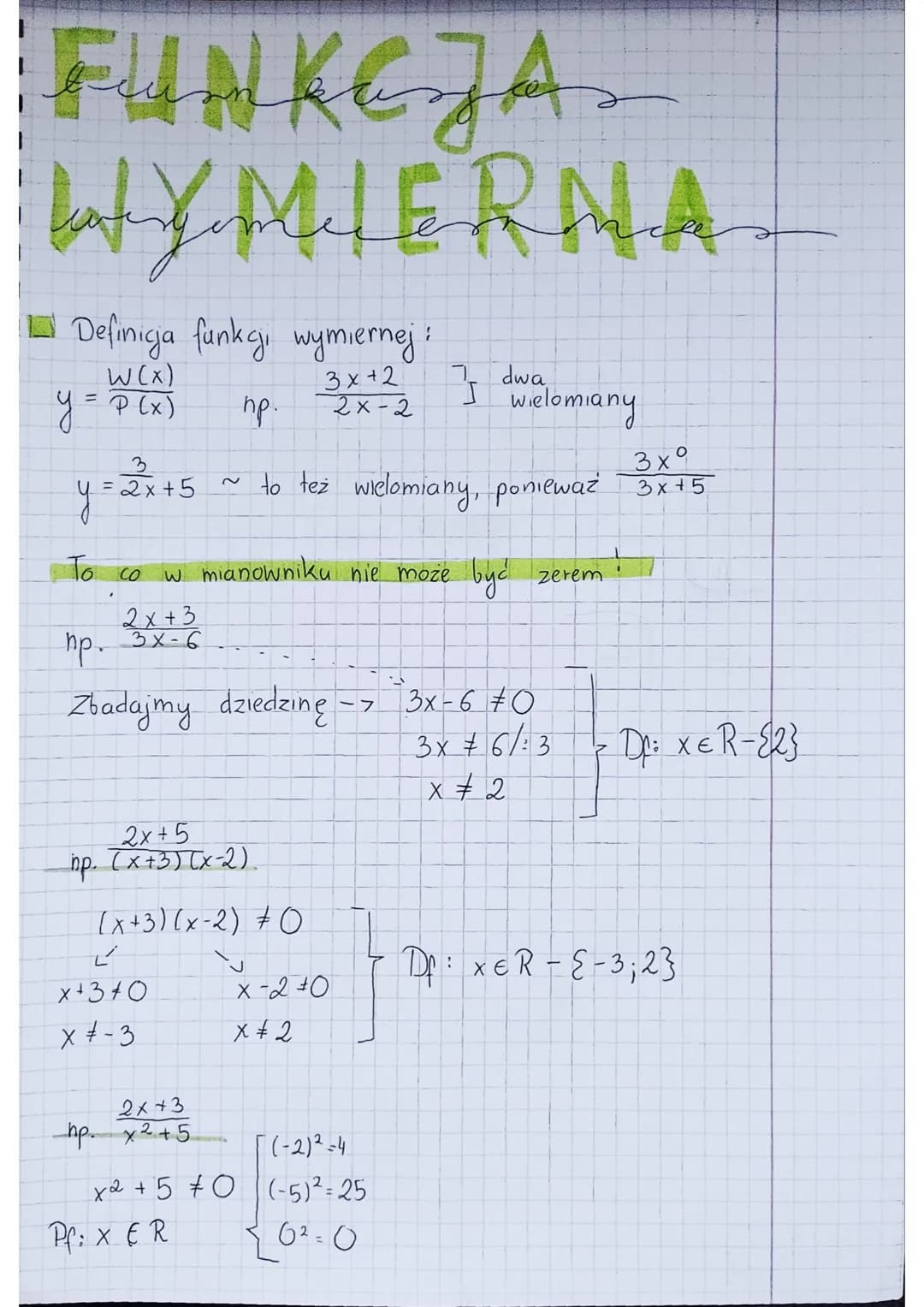 FUNKEJA
WYMIERNA
Definicja funkcji wymiernej
пр.
3x9
~ to też wielomiany, ponieważ 3x+5
W (x)
y = P ( x )
y
3
= 2x+5
To co w mianowniku nie 