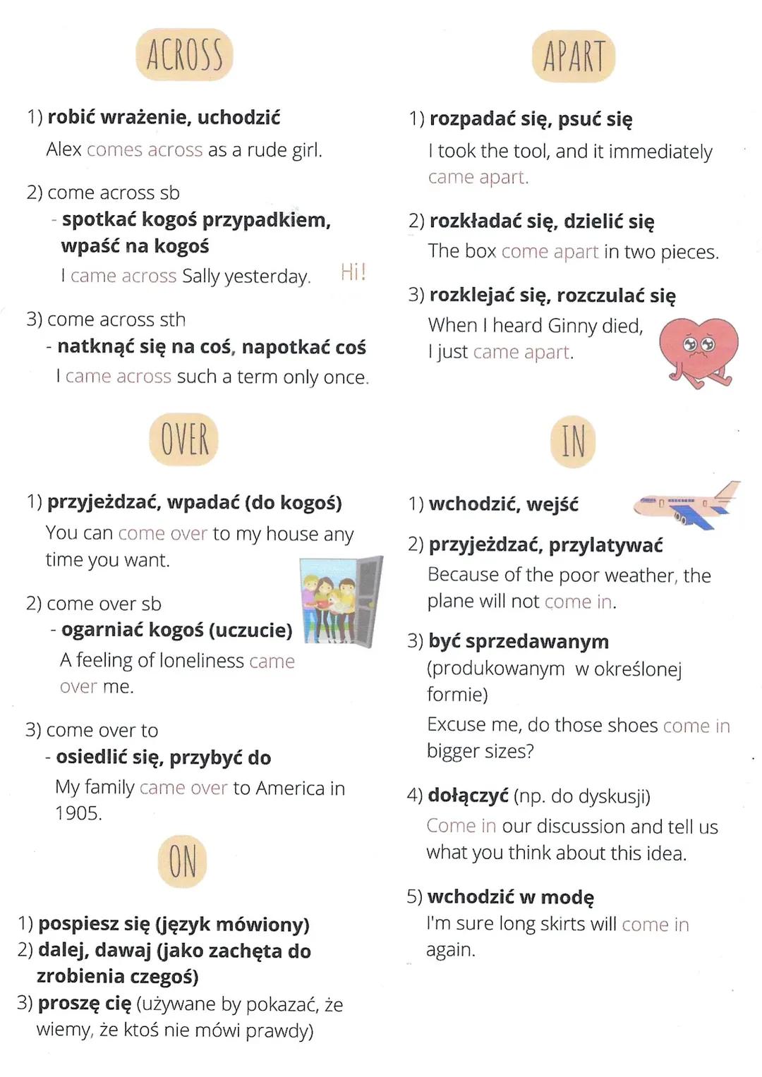 ALONG
1) pojawiać się, zbliżać się
The train should come along
soon.
2) robić postępy
My Spanish has come along.
3) dołączyć (do kogoś),
tow