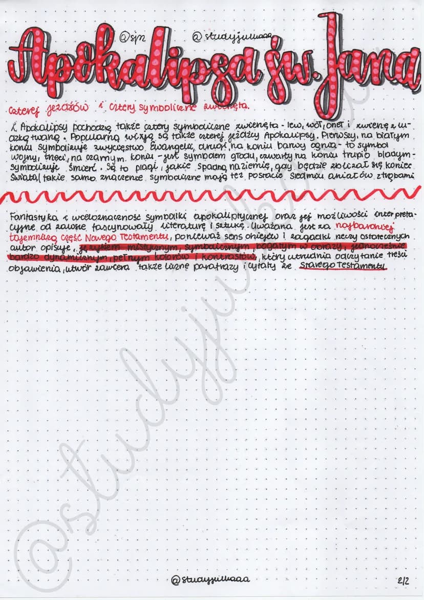 Ap Headlipsa ju kana
@studyulmaaa
- Jest to księga która zamylia nowy Testament
Autorem jest św. Jan, ktory miat objawienie na wyspie Patmos