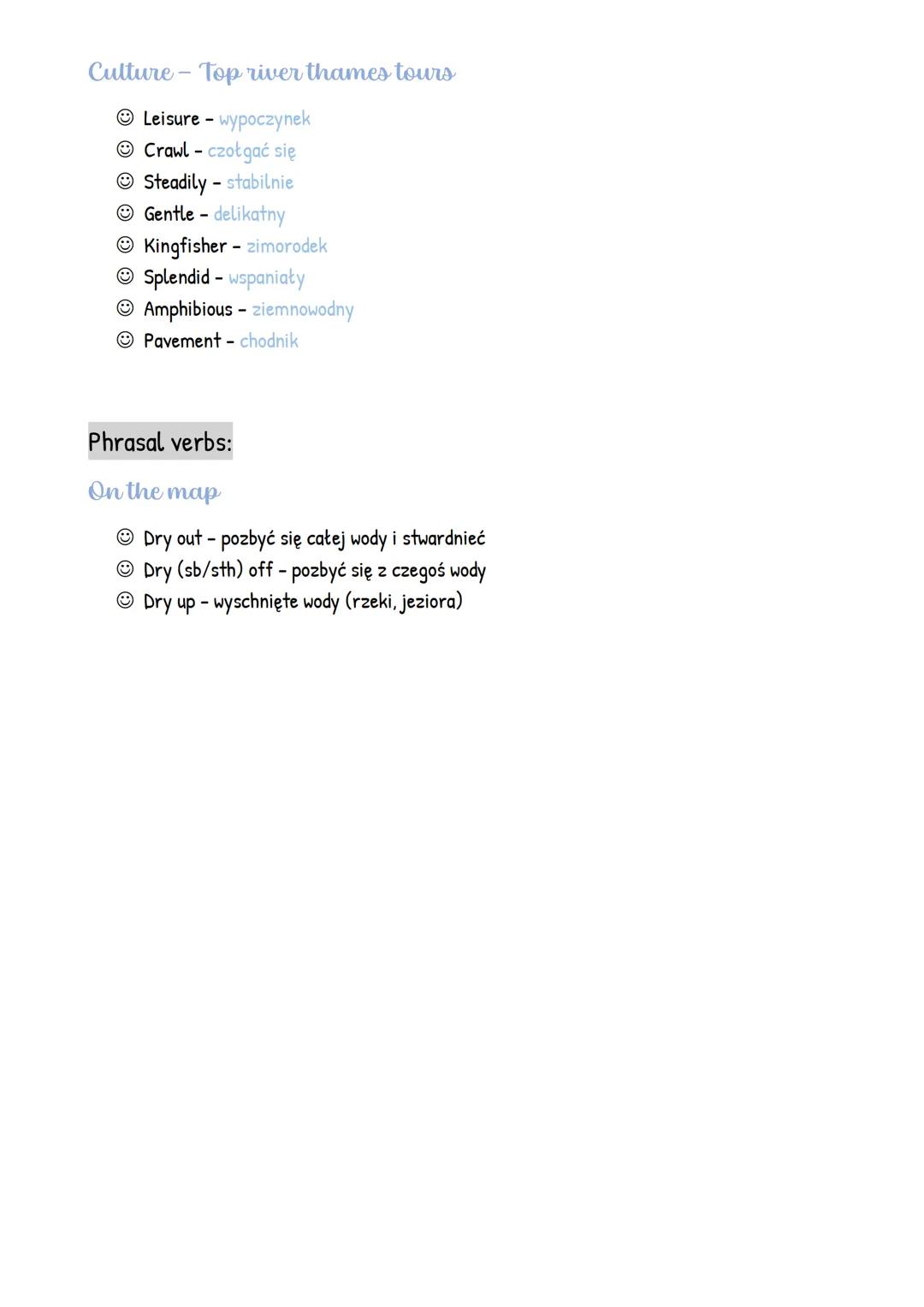 Unit 1
Słówka:
On the map
Monutain peak - szczył górski
ⒸHills - wzgórza
Lake or pond - jezioro lub staw
River or stream - rzeka lub strumie