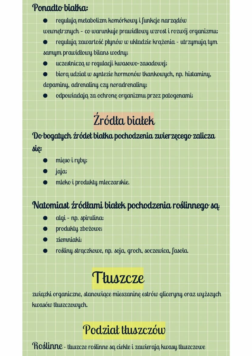 Białka, tłuszcze i cukry należą do substancji chemicznych, które są
niezbędne do prawidłowego funkcjonowania organizmu. Pełnią one różne
fun