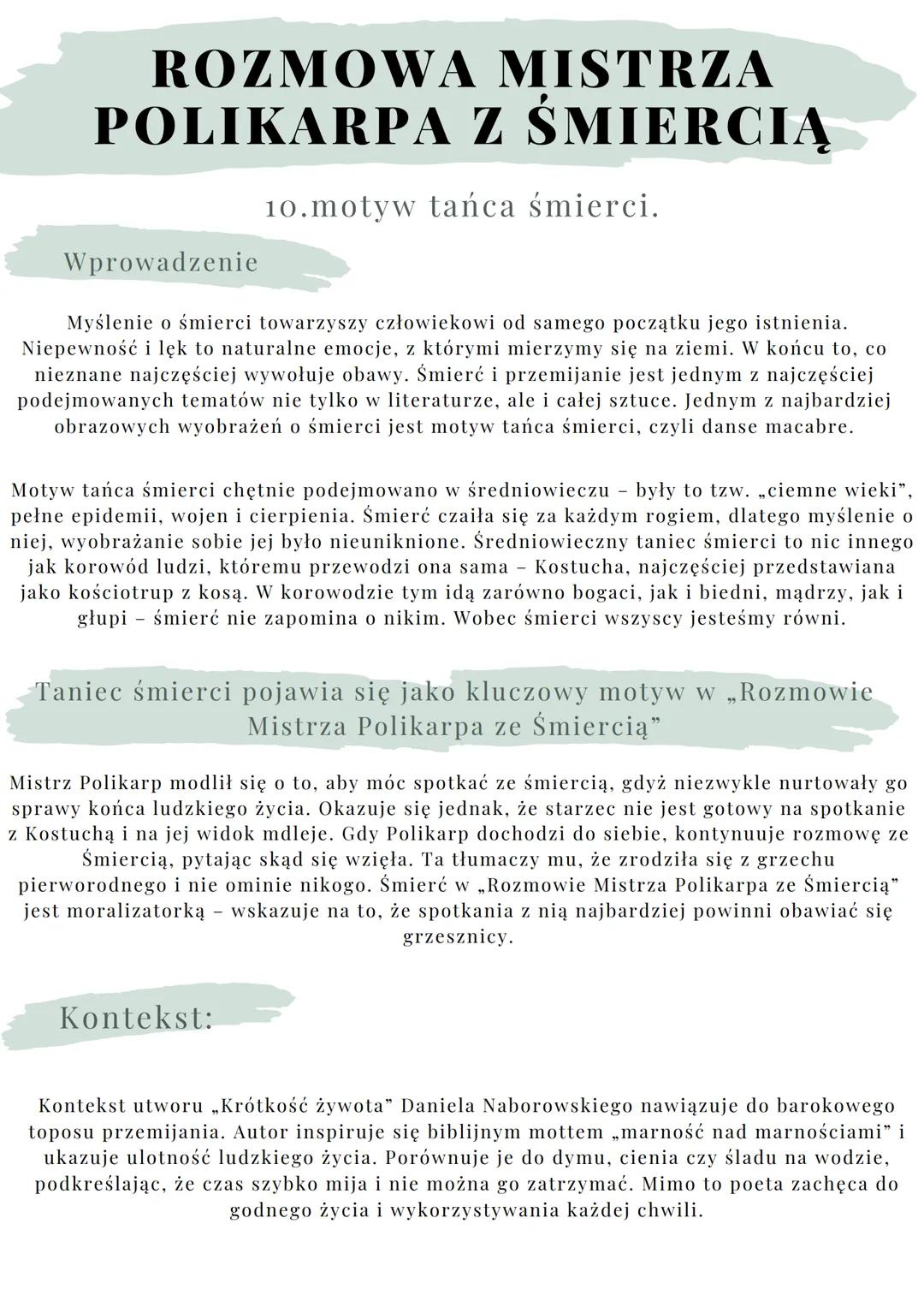 # ROZMOWA MISTRZA
POLIKARPA Z ŚMIERCIA

10.motyw tańca śmierci.

## Wprowadzenie

Myślenie o śmierci towarzyszy człowiekowi od samego począt