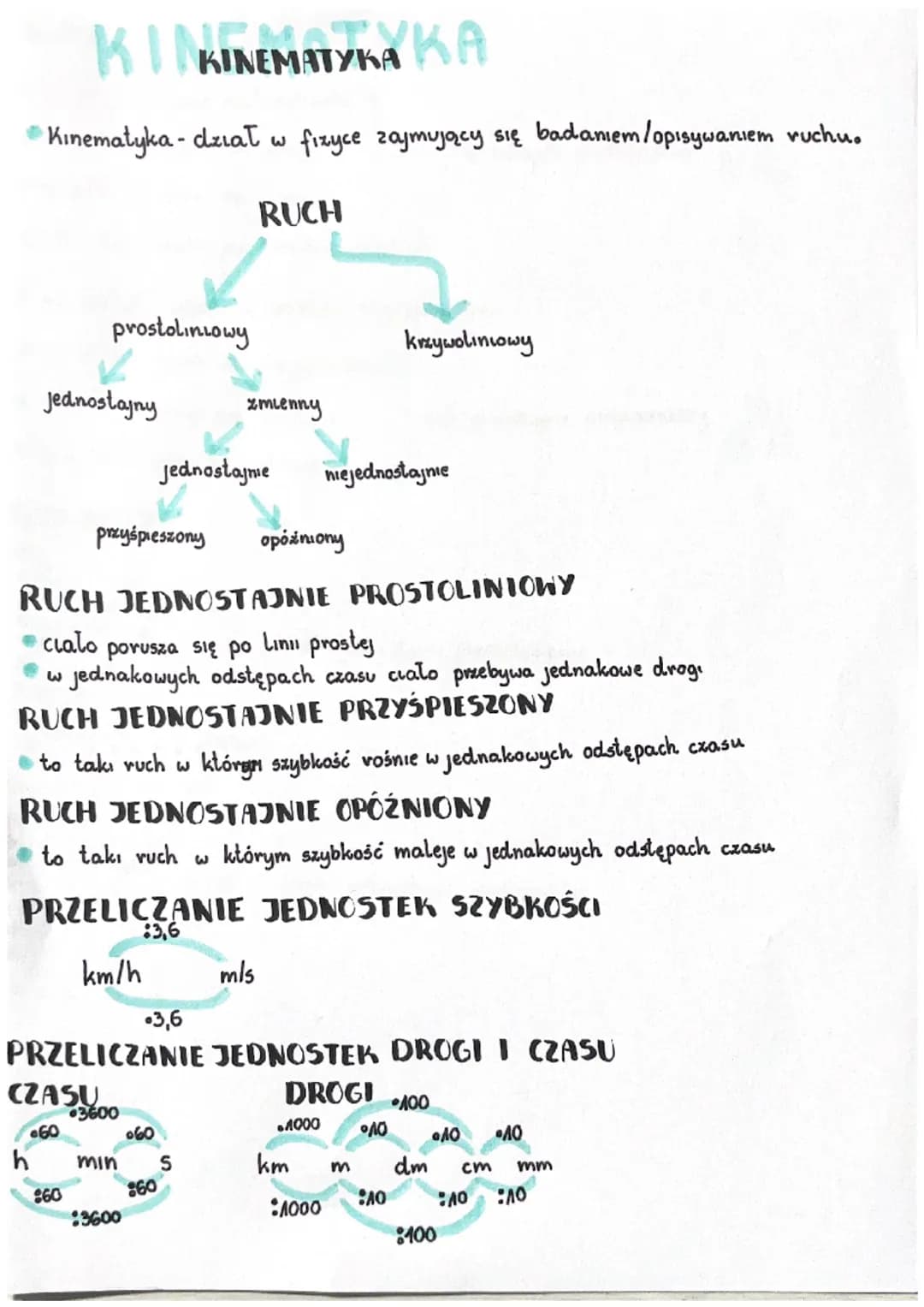 KINKINEMATYKAKA
Kinematyka-dział w fizyce zajmujący się badaniem /opisywaniem ruchu.
RUCH
prostoliniowy
krzywoliniowy
Jednostajny
zmienny
Je