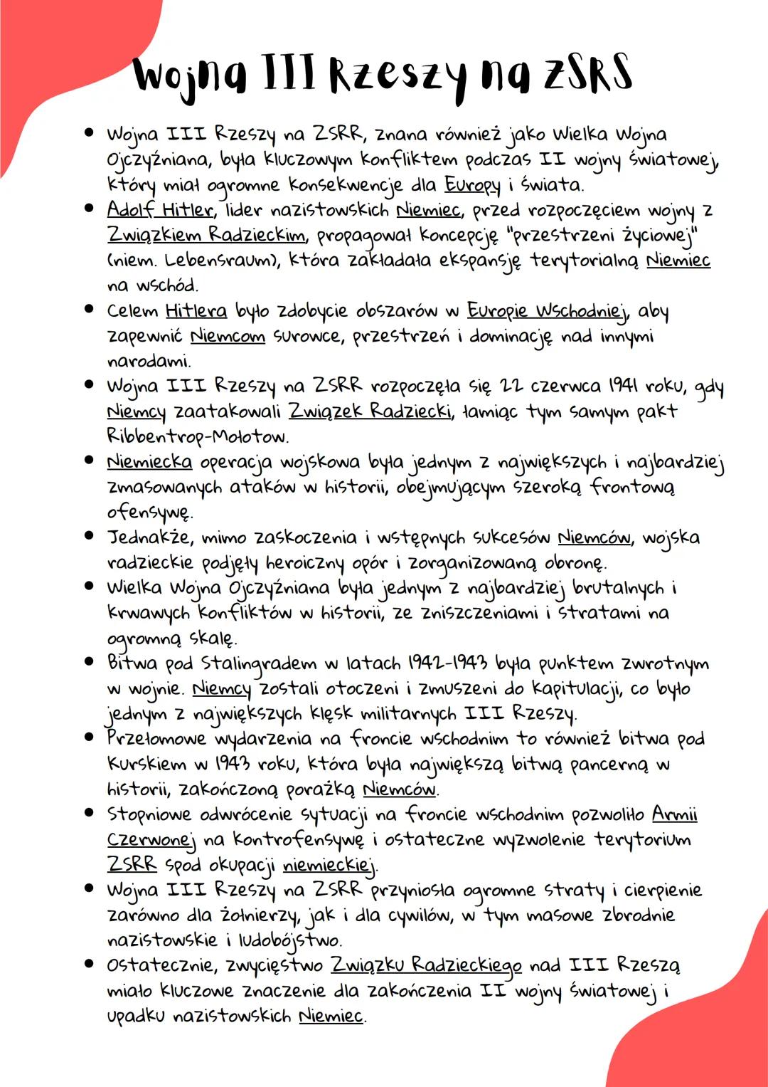 Wojng III Rzeszy ng ZSRS
ogromne
• Wojna III Rzeszy na ZSRR, znana również jako Wielka Wojna
Ojczyźniana, była kluczowym konfliktem podczas 