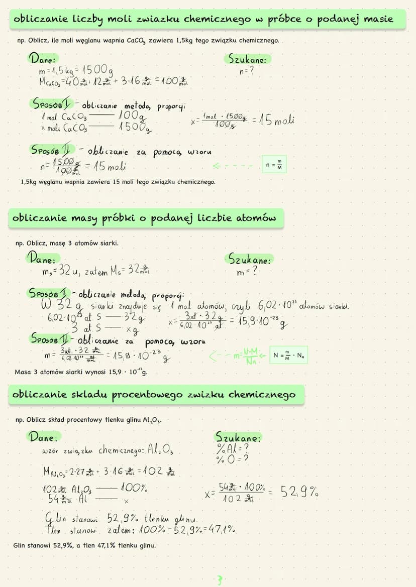 CHEMIA NIEORGANICZNA
IV. Stechiometria. obliczanie liczby atomu w próbce pierwiastka chemicznego
1 at. S - 32 u
x at. S 32 6,02 10" u
X =
1 
