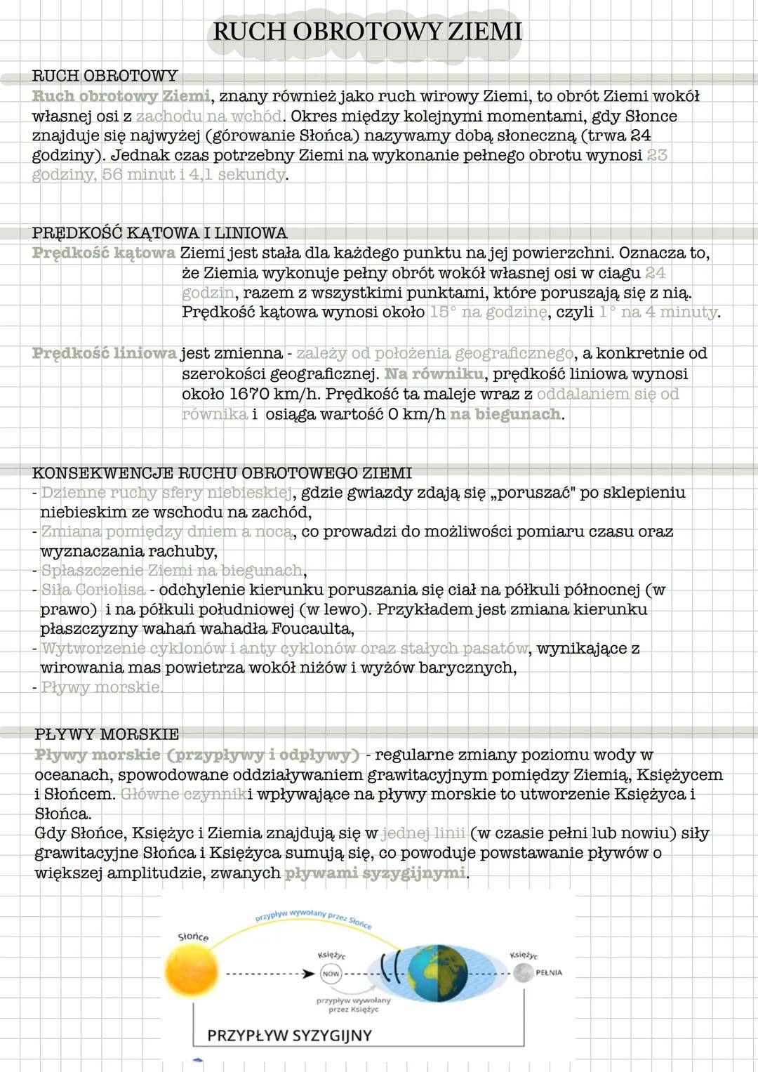 RUCH OBROTOWY ZIEMI
RUCH OBROTOWY
Ruch obrotowy Ziemi, znany również jako ruch wirowy Ziemi, to obrót Ziemi wokół
własnej osi z zachodu na w
