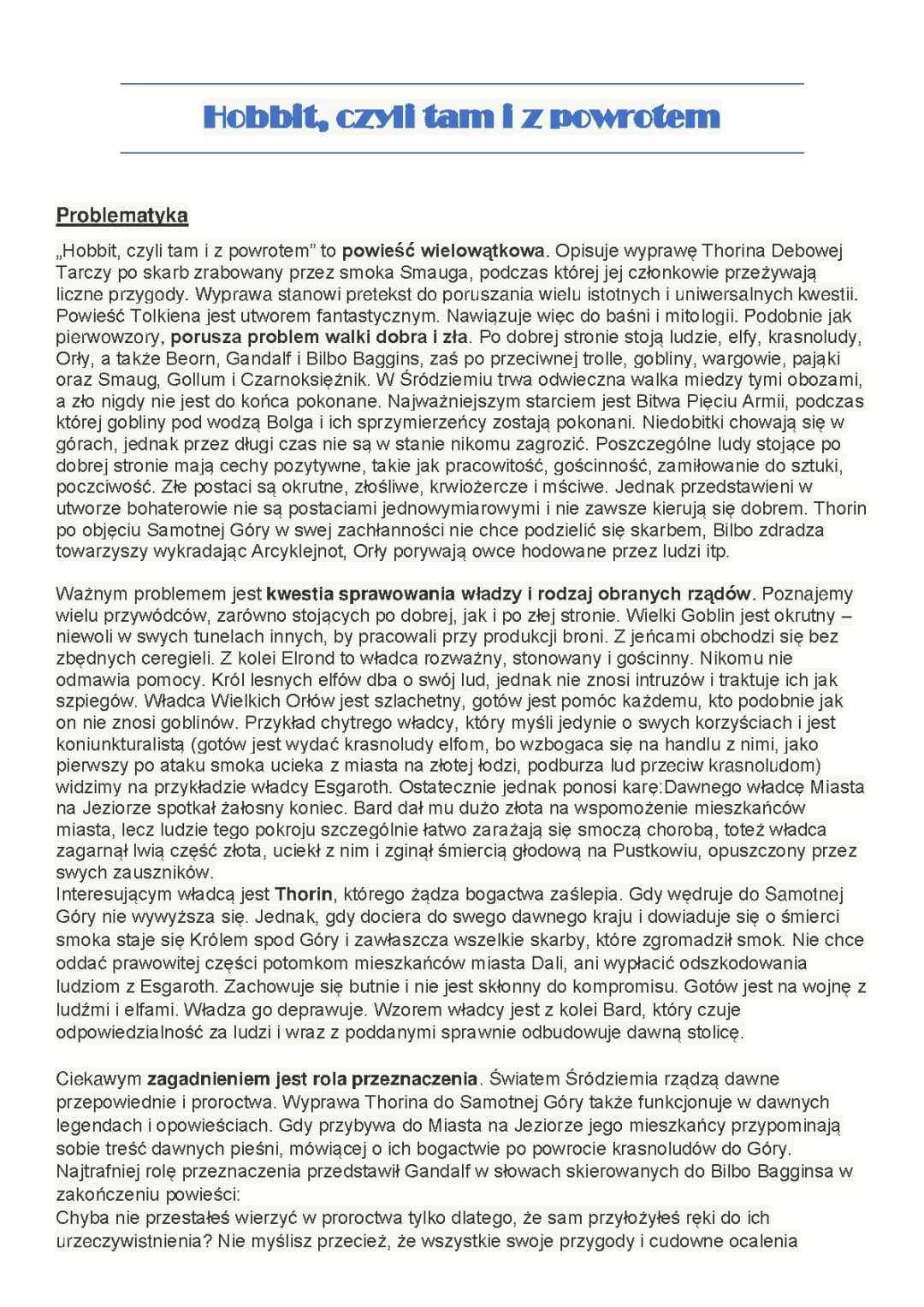 Hobbit, czyli tam i z powrotem- opracowanie