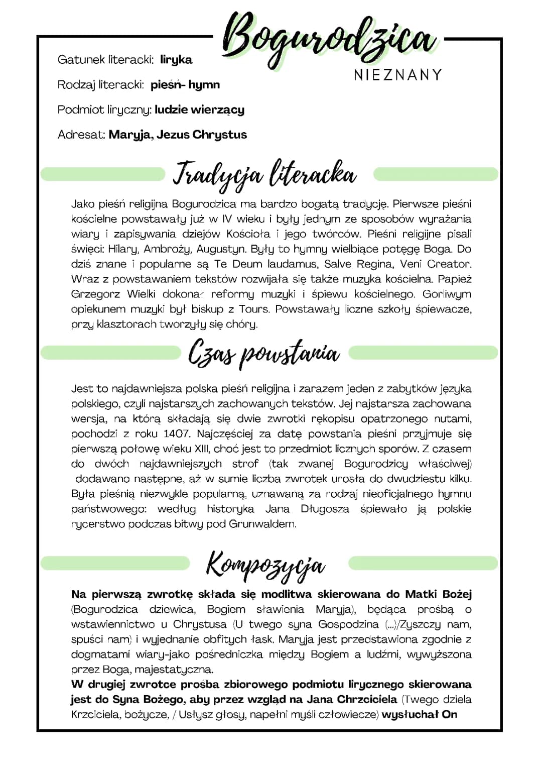 Bogurodzica - interpretacja i streszczenie