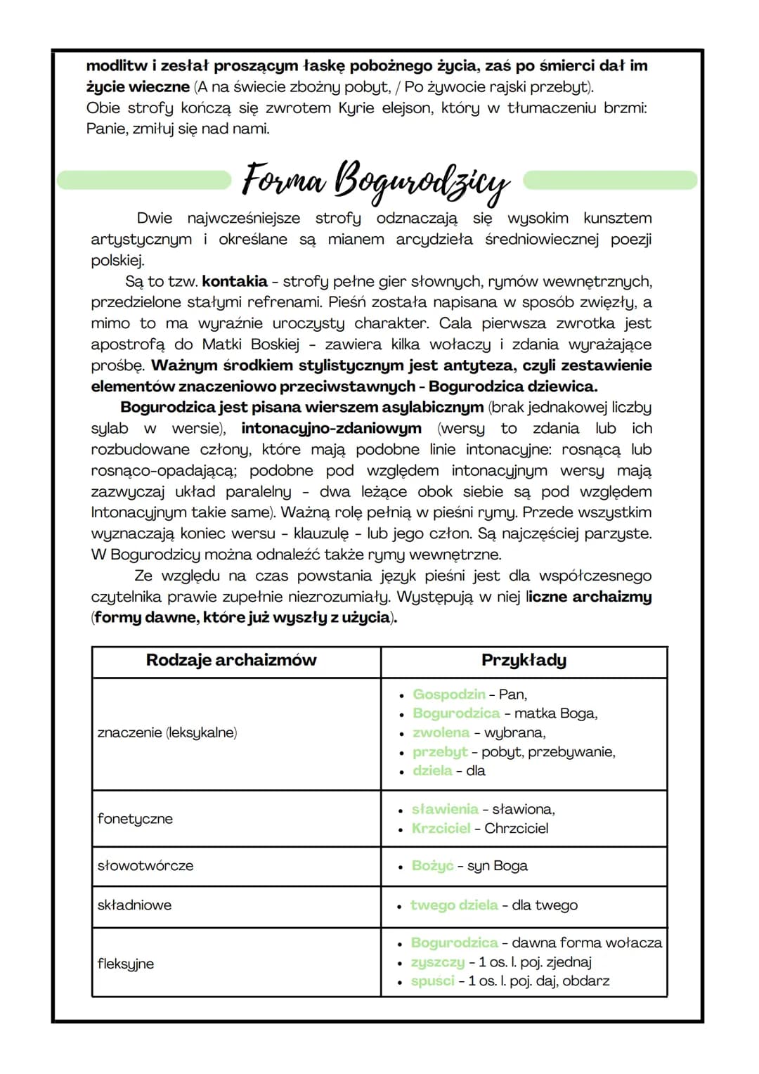 
<h2 id="gatunekliterackiliryka">Gatunek literacki: liryka</h2>
<p>Bogurodzica to pieśń-hymn, napisana w formie liryki. Jest to utwór litera