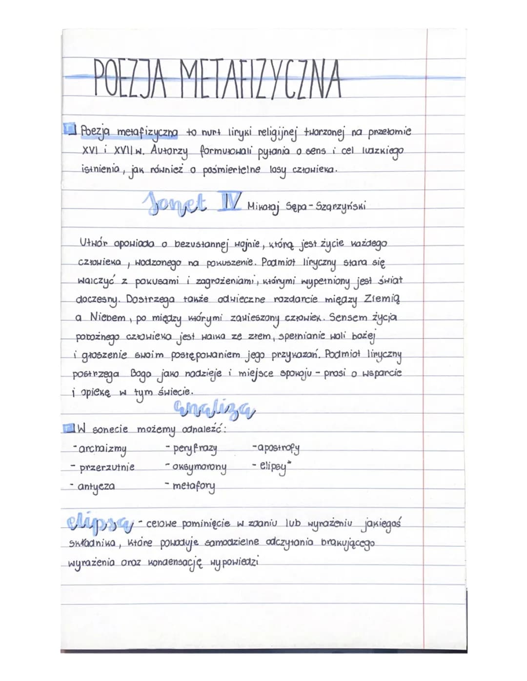 Poezja metafizyczna Mikołaja Sępa Szarzyńskiego - Sonet 4 i 5, Barokowe Cechy