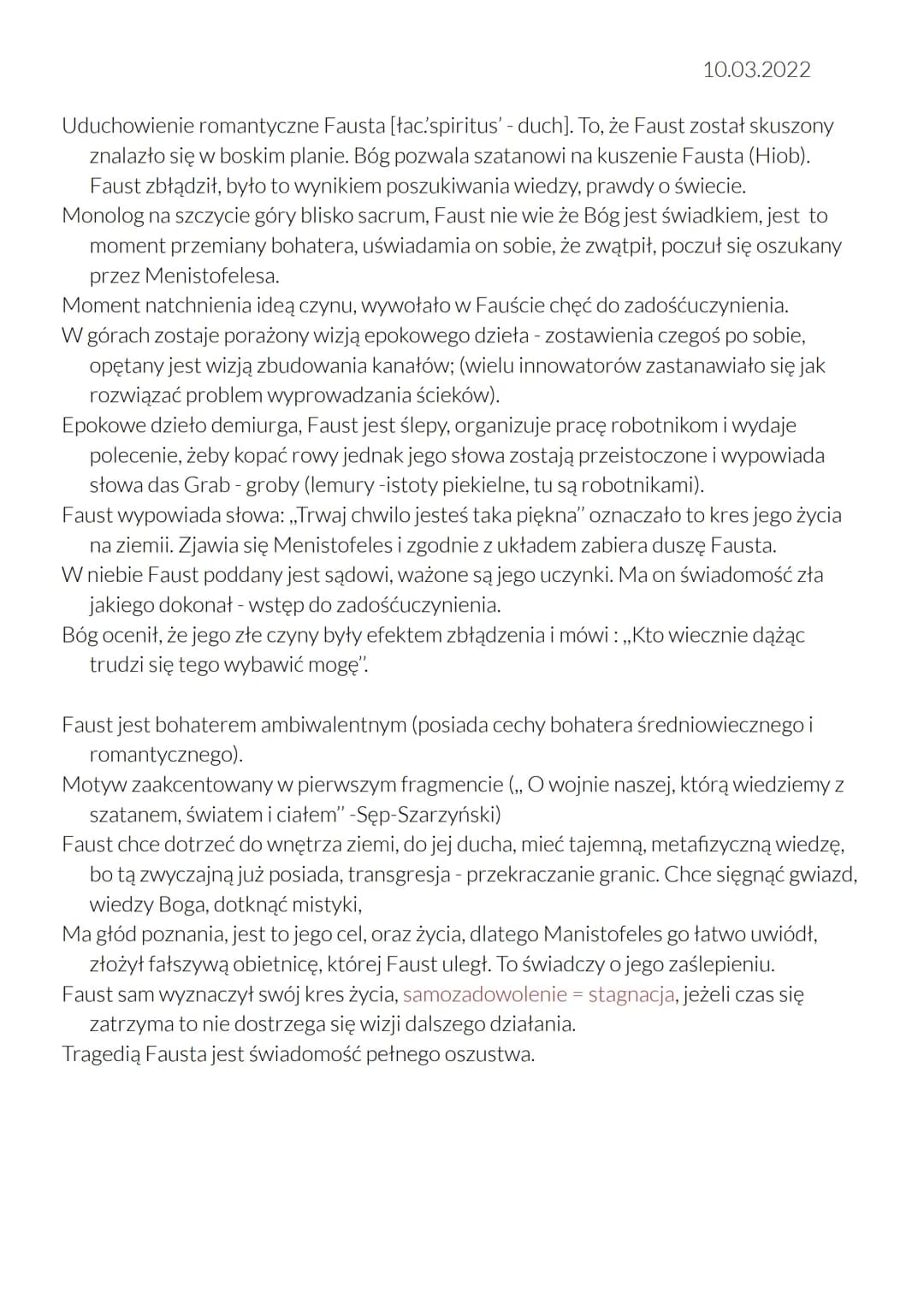 LEKCJA
Temat: Cierpienie kobiety w „Fauście".
10.03.2022
Faust - mędrzec, alchemik, zajmuje się nauką i magią. Bohater ma cechy Prometeusza

