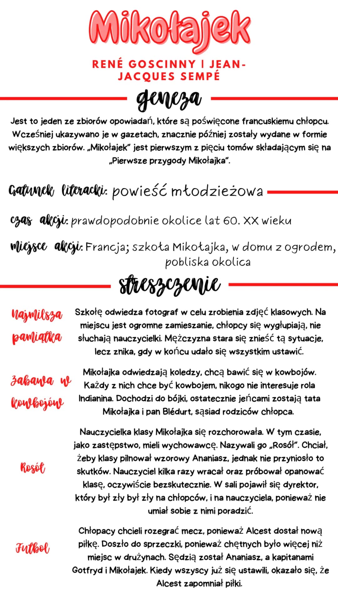 geneza
Jest to jeden ze zbiorów opowiadań, które są poświęcone francuskiemu chłopcu.
Wcześniej ukazywano je w gazetach, znacznie później zos