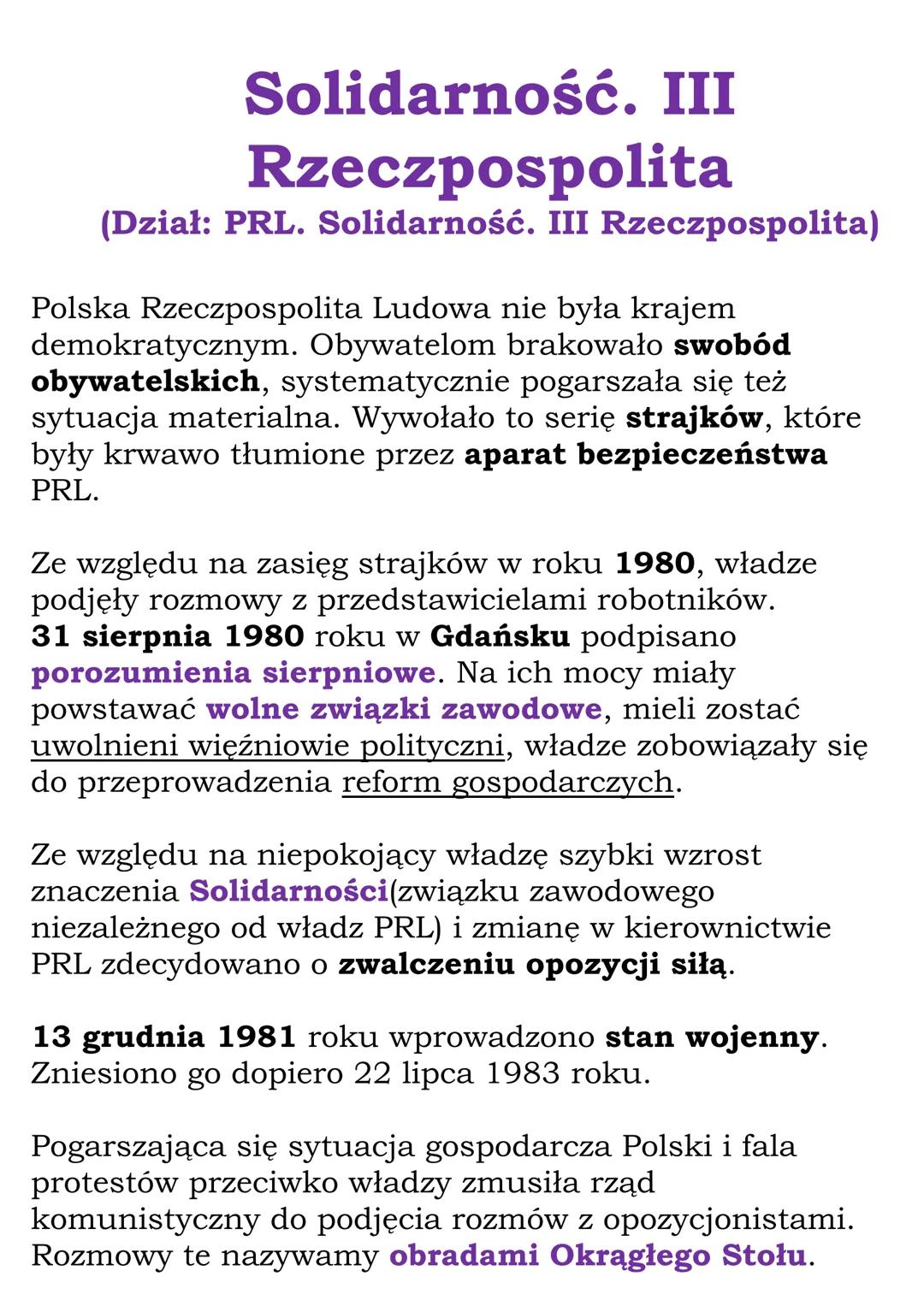 Solidarność. III
Rzeczpospolita
(Dział: PRL. Solidarność. III Rzeczpospolita)
Polska Rzeczpospolita Ludowa nie była krajem
demokratycznym. O