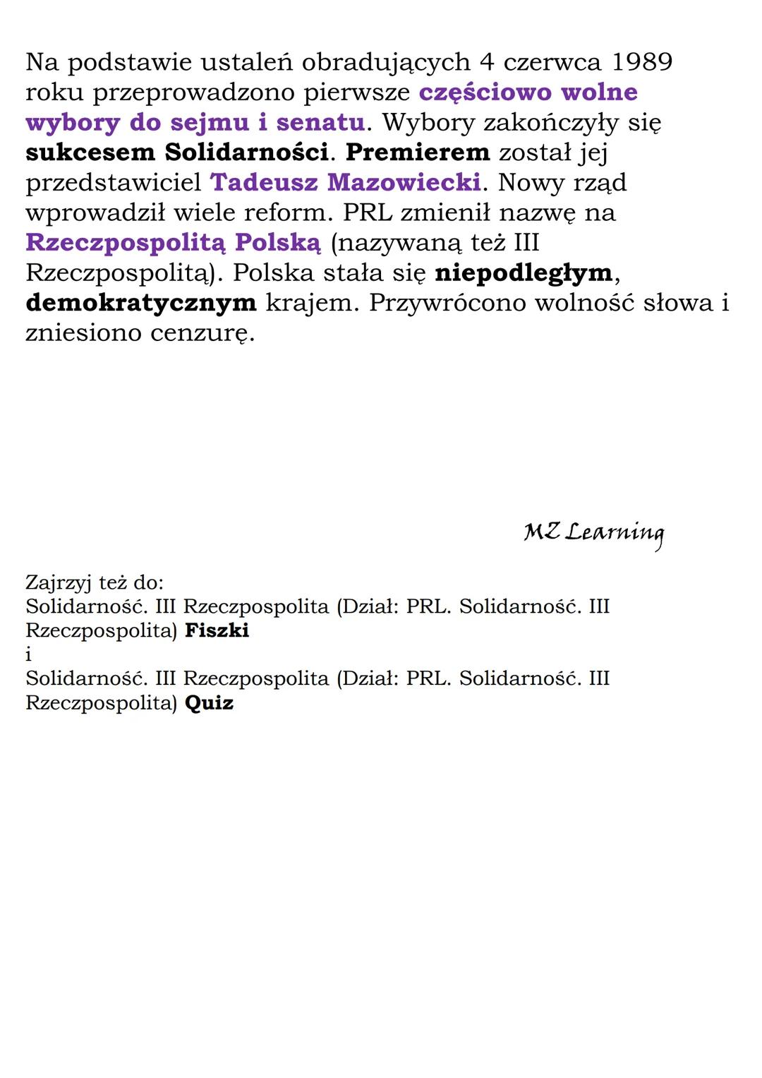 Solidarność. III
Rzeczpospolita
(Dział: PRL. Solidarność. III Rzeczpospolita)
Polska Rzeczpospolita Ludowa nie była krajem
demokratycznym. O
