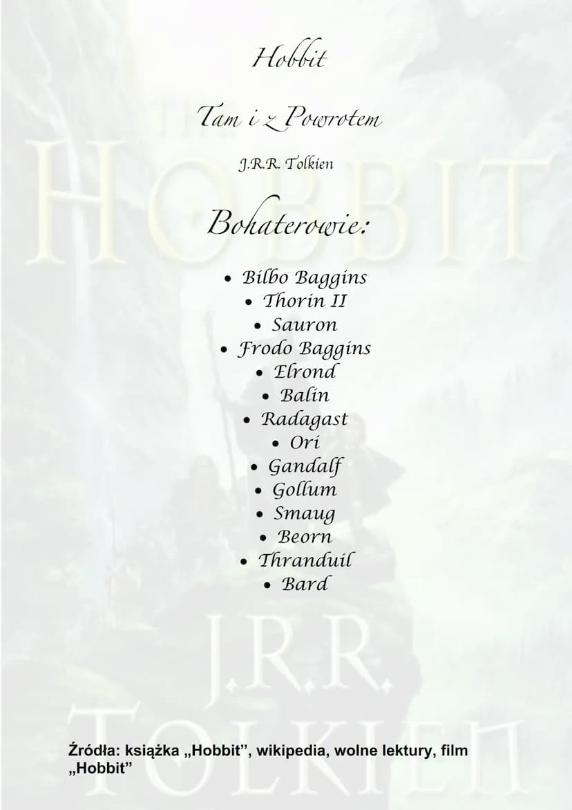 THE
НОВВIТ
J.R.R.
TOLKIEN ●
Hobbit
Tam iz Powrotem
J.R.R. Tolkien
Akcja powieści rozgrywa się w Trzeciej Epoce
Śródziemia.
Miejsce akcji nie