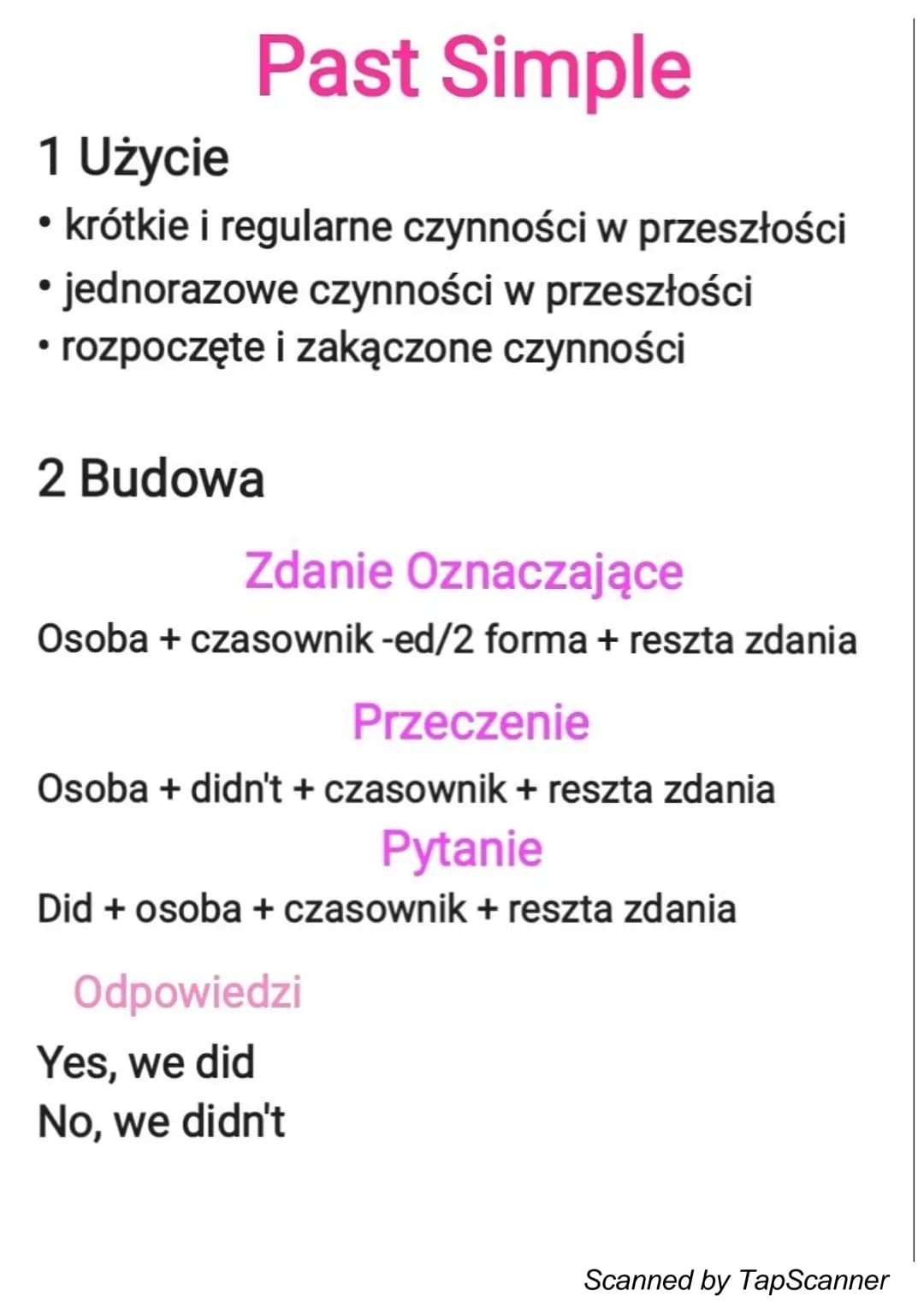 Past Simple
1 Użycie
• krótkie i regularne czynności w przeszłości
• jednorazowe czynności w przeszłości
rozpoczęte i zakączone czynności
2 