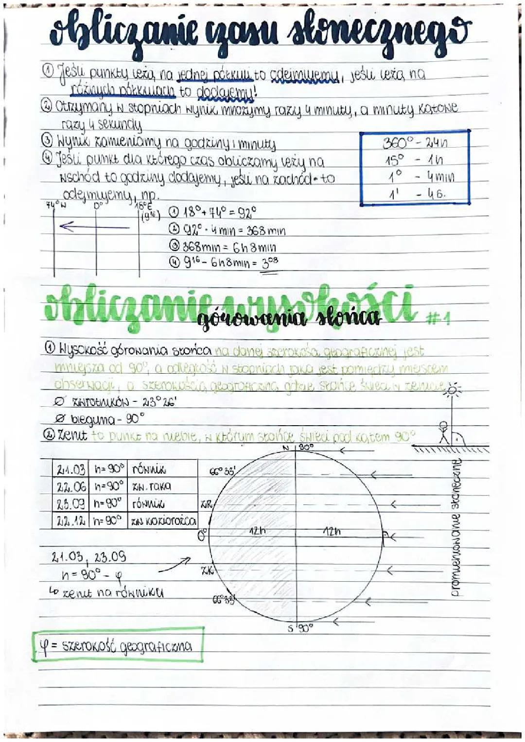 Obliczanie czasu słonecznego i wysokości górowania słońca