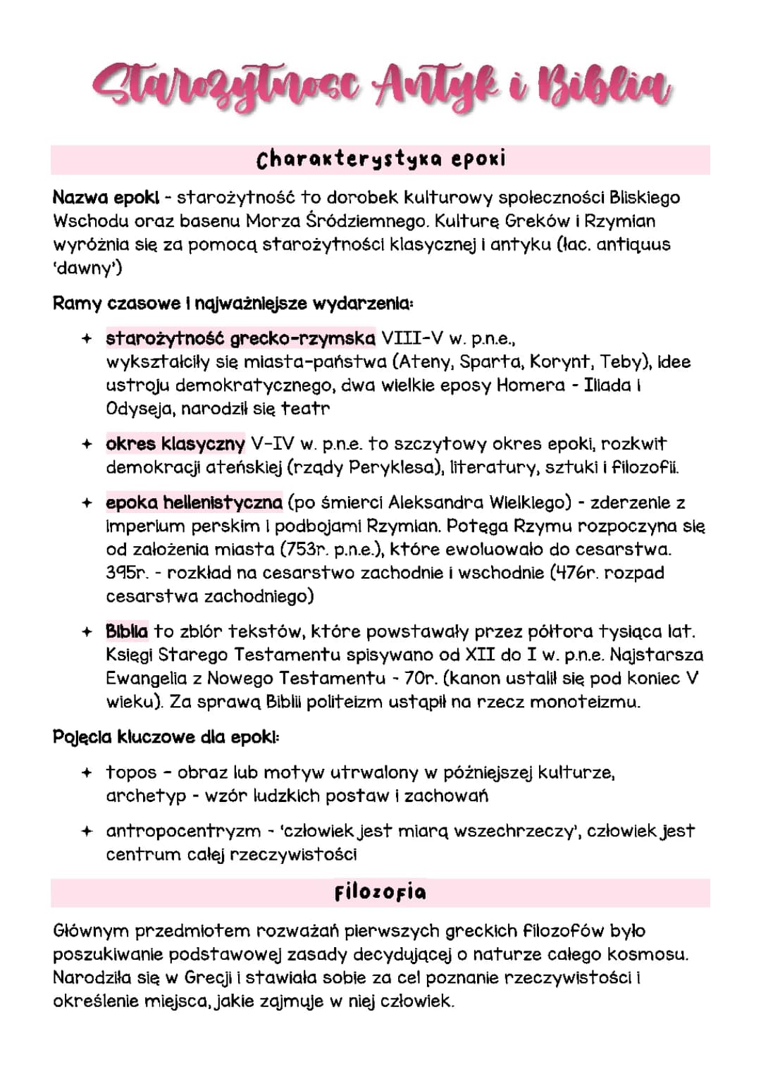 Kluczowe Postacie Starogreckiej i Rzymskiej Filozofii oraz Charakterystyka Epoki Starożytności i Biblii
