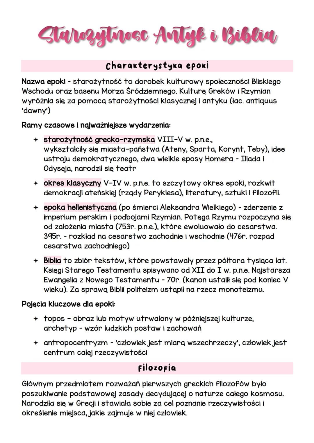 Starozytnoce Antyk i Biblin
Charakterystyka epoki
Nazwa epoki - starożytność to dorobek kulturowy społeczności Bliskiego
Wschodu oraz basenu