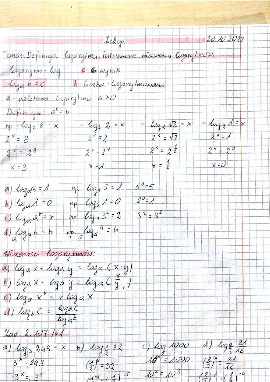 Logarytmy – Podstawowe informacje i właściwości