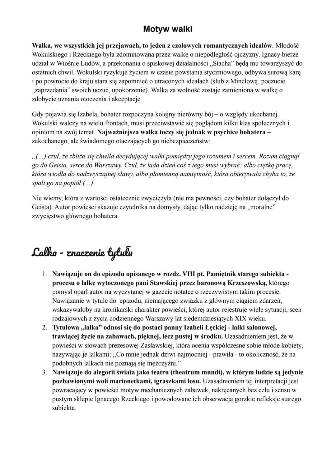 LALKA
BOLESŁAW PRUS
Geneza
Lalka drukowana najpierw w „Kurierze Codziennym" od września 1887 roku, a następnie
trzy lata później wydana w fo
