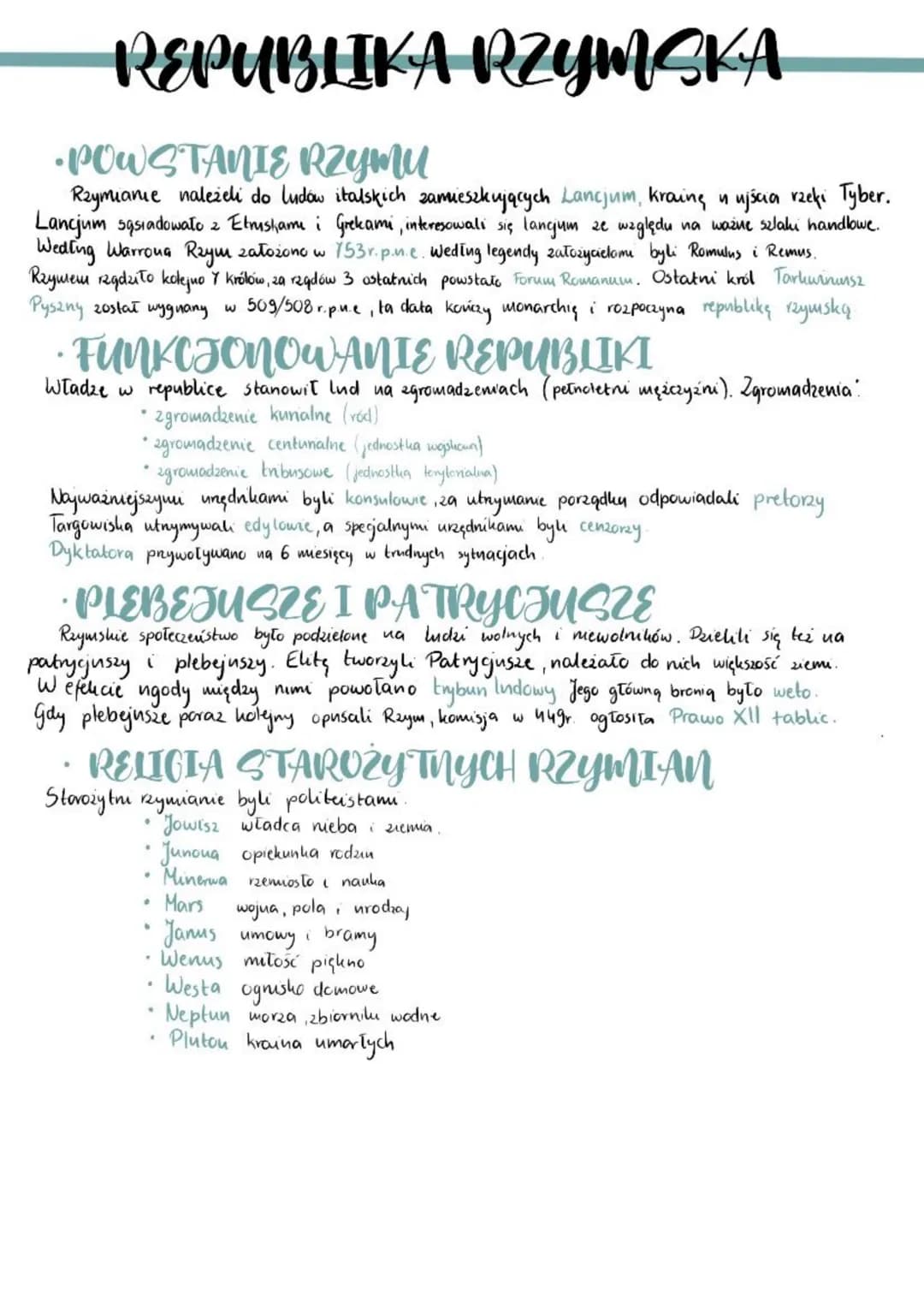 REPUBLIKA RZYMSKA
•POWSTANIE RZYMU
Rzymianie należeli do ludów italskich zamieszkujących Lancjum, krainę u njścia rzeki Tyber.
Lancjum sąsia