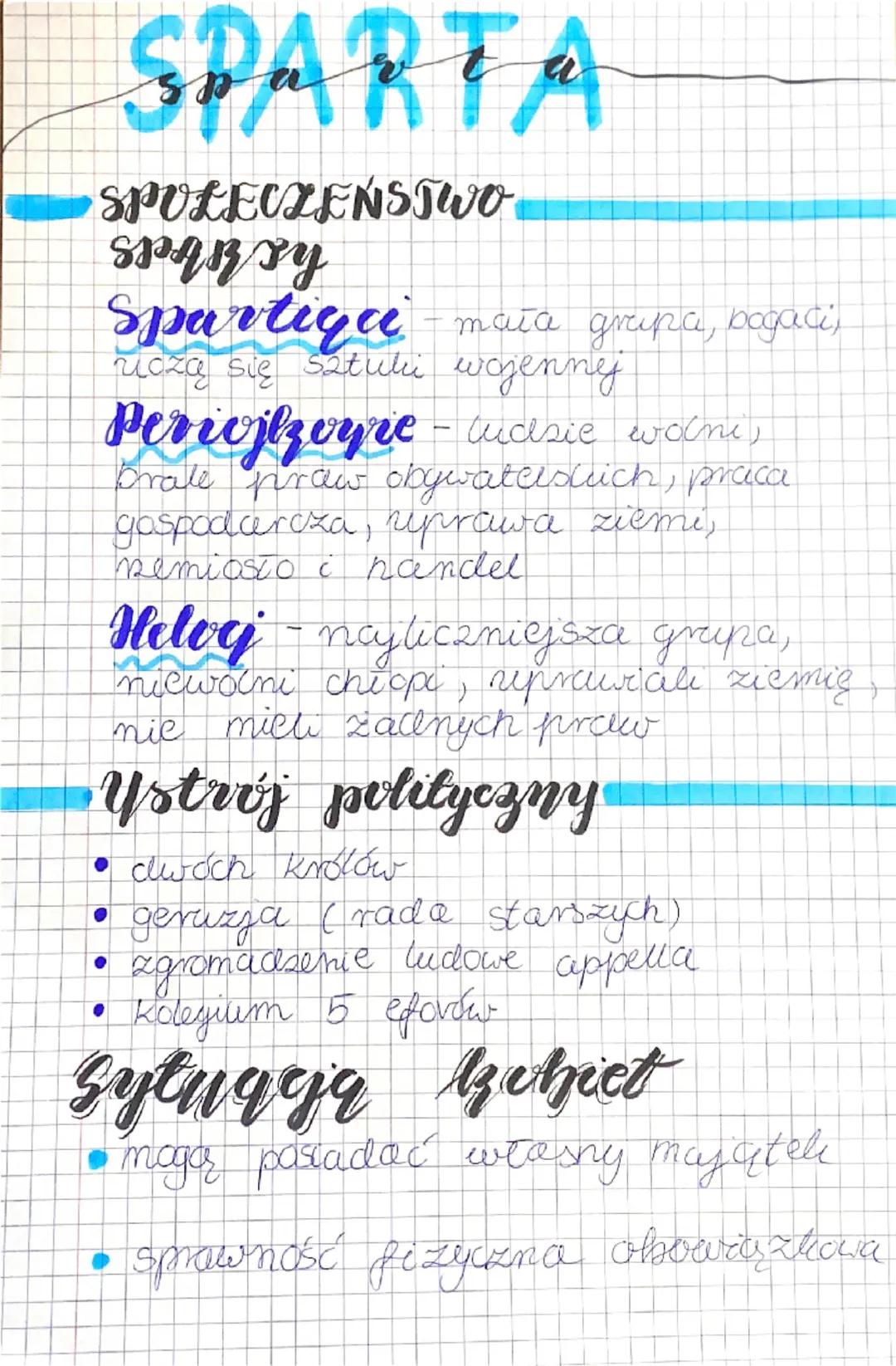 SPARTA
SPOŁECZEŃSTWO
SPARSY
Spartique - mata grupa, bogaci,
rczą się sztuki wojenny
Periojkzogic - ludzie wolne,
prate praw obywatelskich, p