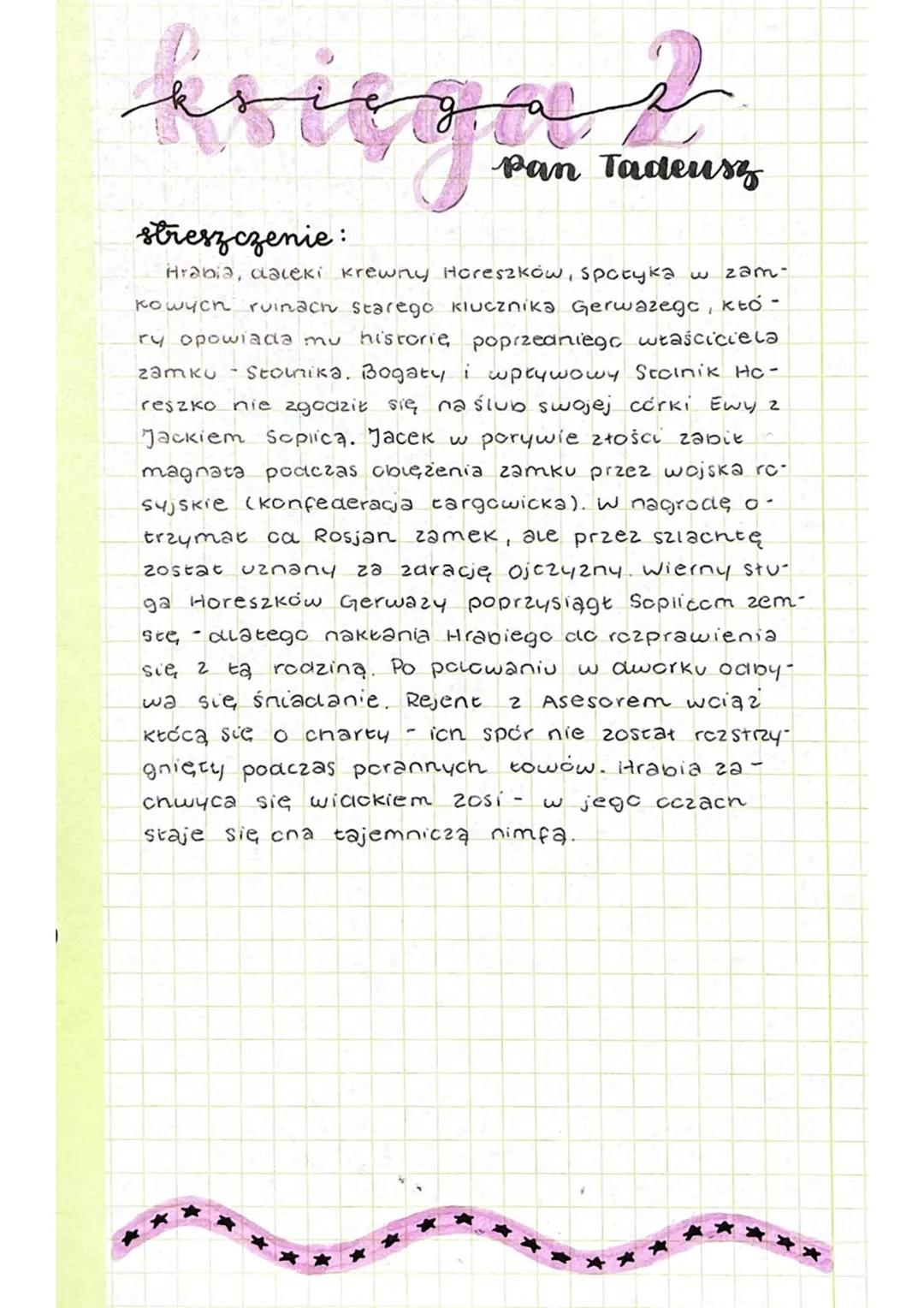 brisgaz
Pan Tadeusz
streszczenie:
Hrabia, dateki krewny Horeszków, spotyka w zam-
kowych ruinach starego klucznika Gerwazego, któ -
ry opowi