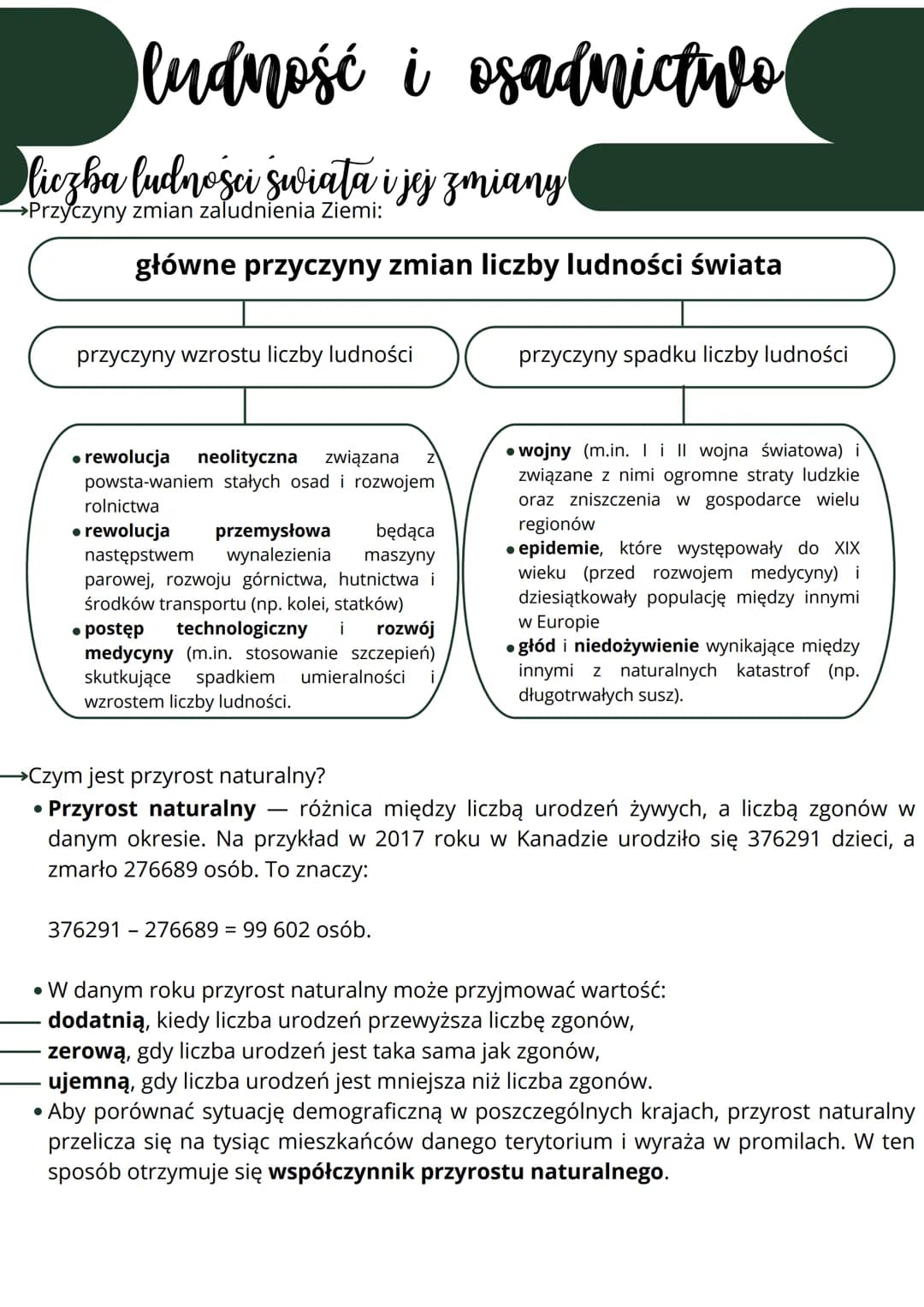 ludność i osadnictwo
liczba ludności świata i jej zmiany
Przyczyny zmian zaludnienia Ziemi:
główne przyczyny zmian liczby ludności świata
pr