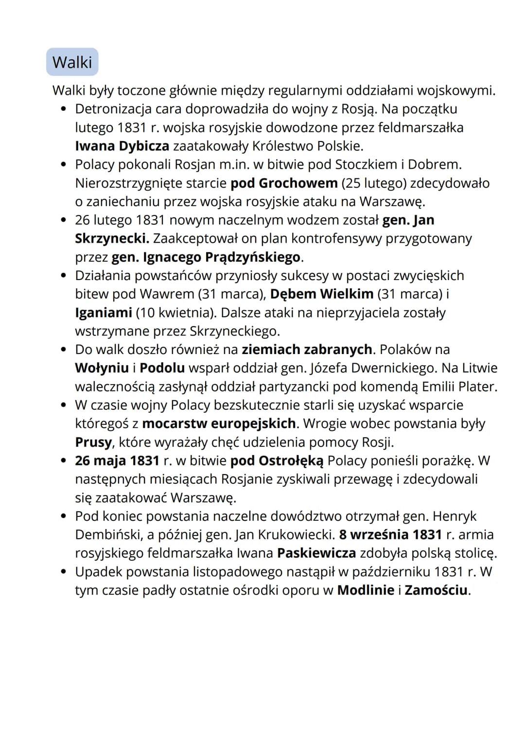 POWSTANIE
LISTOPADOWE
Przyczyny wybuchu powstania listopadowego
Przyczyny wybuchu powstania
listopadowego:
• wzrost nastrojów niepodległości