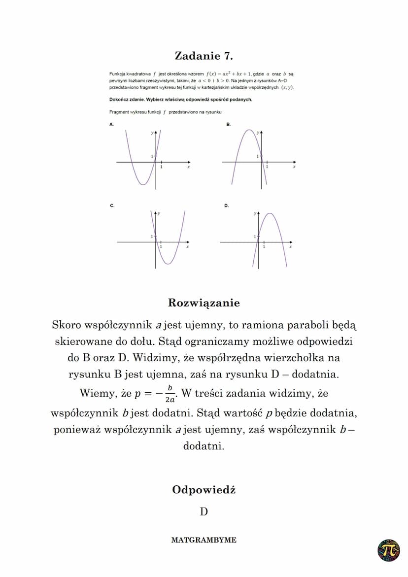 FUNKCJA KWADRATOWA
Wyróżnik A trójmianu kwadratowego ax² + bx + c,
(a 0,b,ce R) zmiennej rzeczywistej x to liczba
A= b² - 4ac
Wykres funkcji