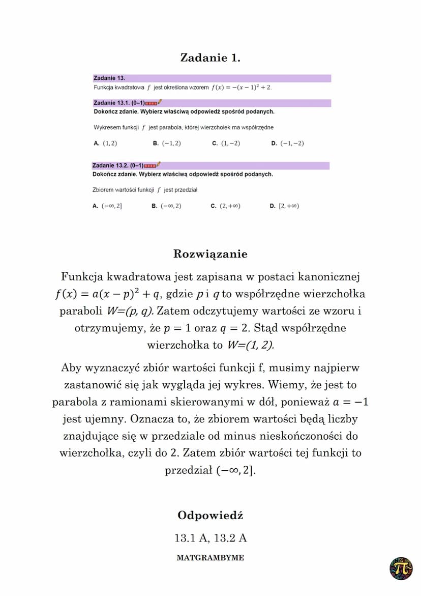 FUNKCJA KWADRATOWA
Wyróżnik A trójmianu kwadratowego ax² + bx + c,
(a 0,b,ce R) zmiennej rzeczywistej x to liczba
A= b² - 4ac
Wykres funkcji