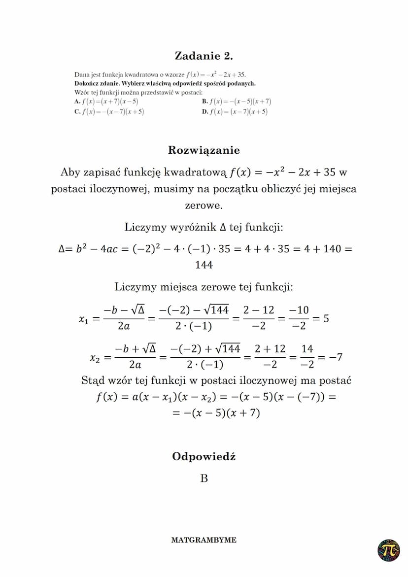 FUNKCJA KWADRATOWA
Wyróżnik A trójmianu kwadratowego ax² + bx + c,
(a 0,b,ce R) zmiennej rzeczywistej x to liczba
A= b² - 4ac
Wykres funkcji